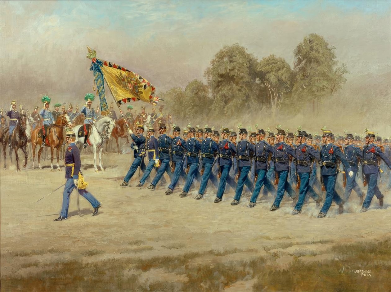 K. u. k. Hoch- und Deutschmeister Infanterieregiment Nr. 4 defileert voor aartshertog Eugen door Alexander Pock