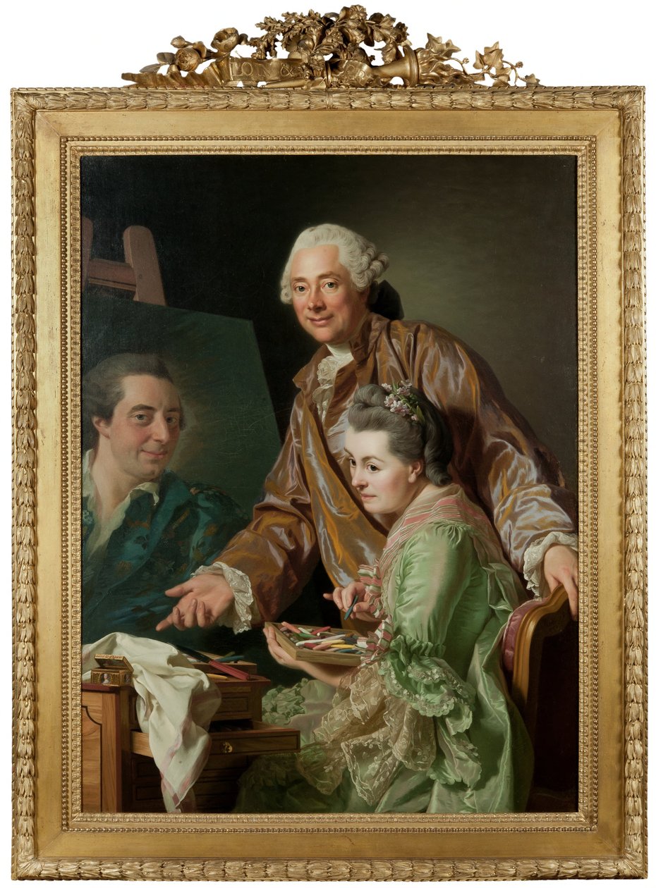 De kunstenaar en zijn vrouw Marie Suzanne Giroust bij het schilderen van het portret van Henrik Wilhelm Peill door Alexander Roslin