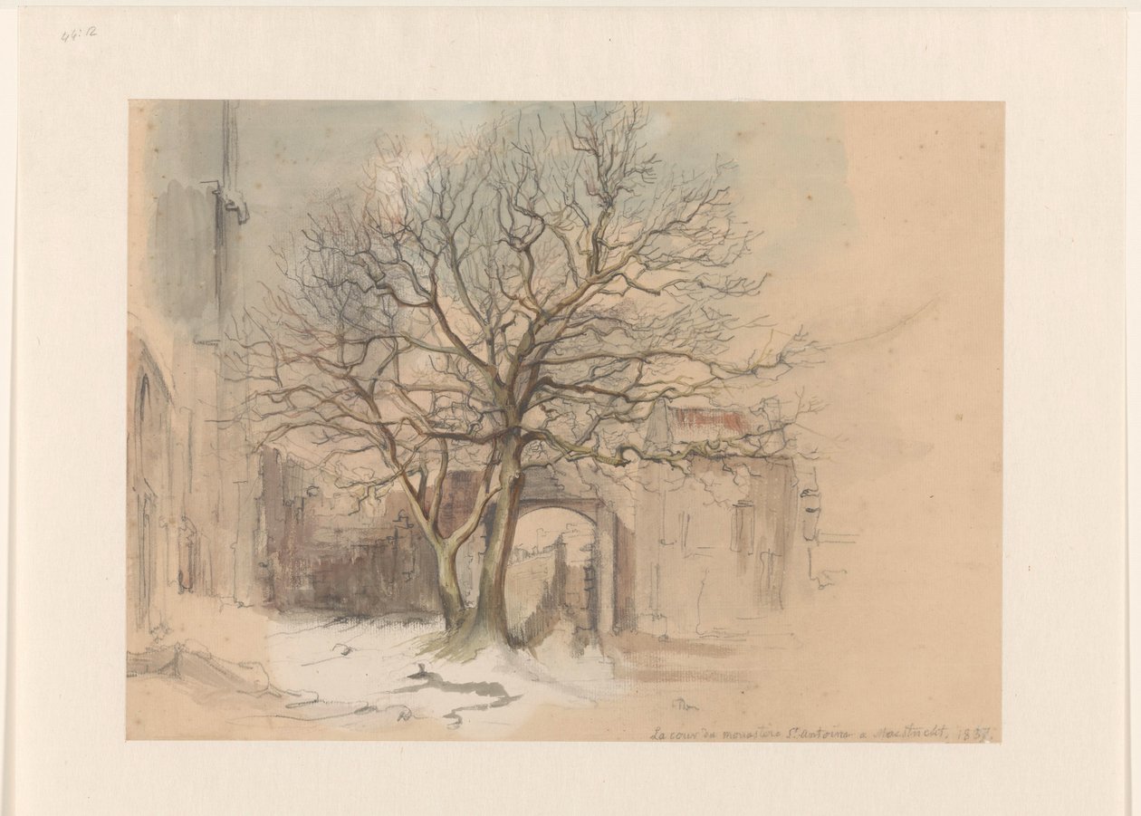 Hof van het Sint Antoniusklooster te Maastricht, in de winter door Alexander Schaepkens