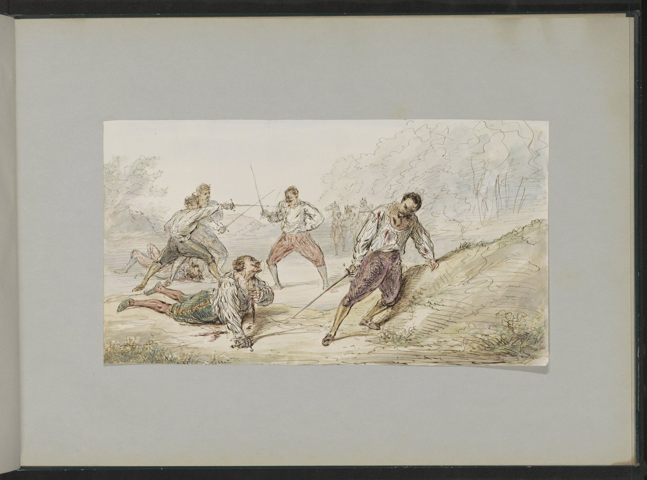 Landschap met duellerende mannen door Alexander Ver Huell