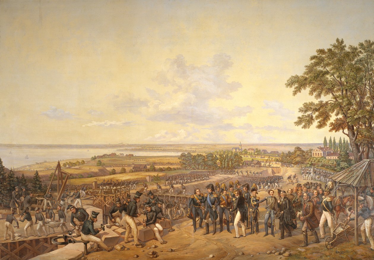 Koning Carl XIV Johan (1763-1844) van Zweden Bezoekt de Kanaalsluizen bij Berg in 1819, 1856 door Alexander Wetterling
