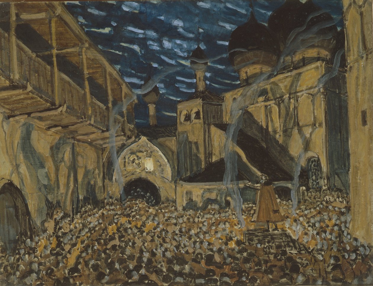 Toneelontwerp voor de opera De Pskov Maagd door N. Rimsky-Korsakov door Alexander Yakovlevich Golovin
