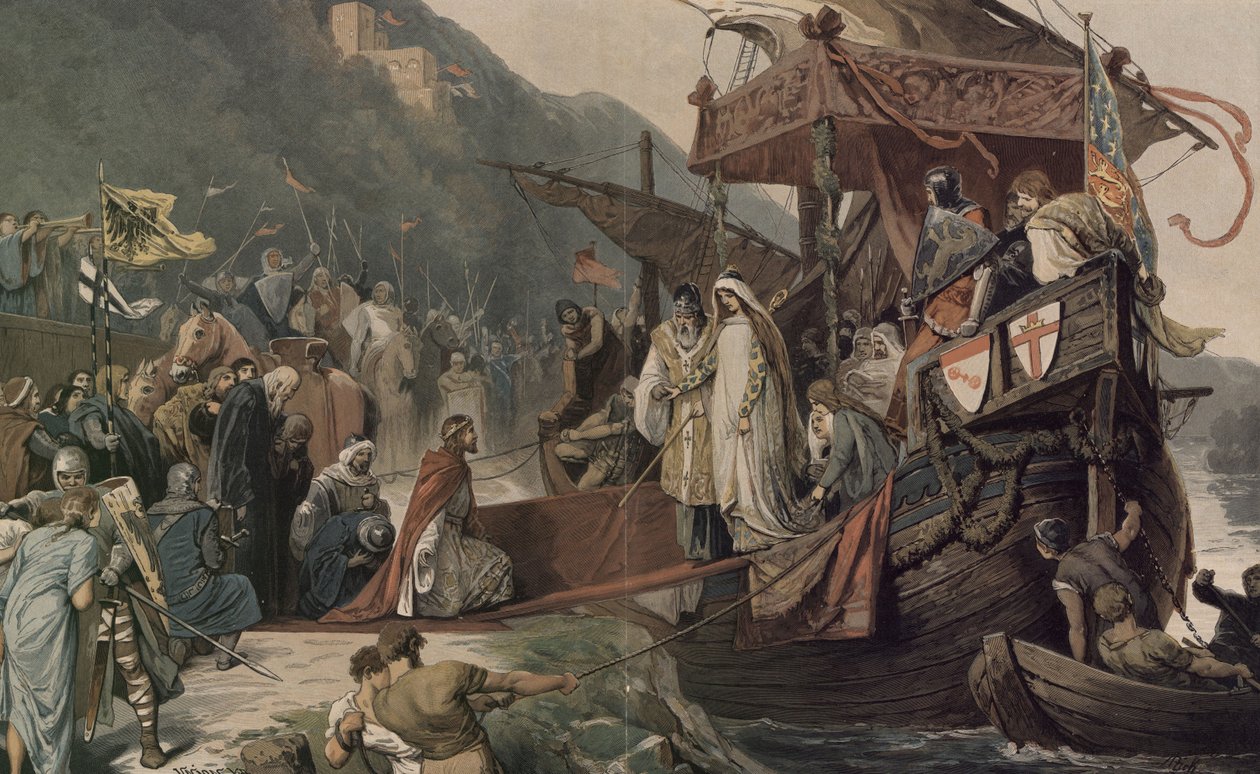 Keizer Frederik II ontvangt zijn bruid Isabella in Stolzenfels door Alexander Zick