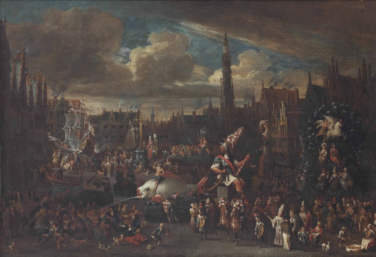The Ommegang in Antwerp at the Meir door Alexander van Bredael