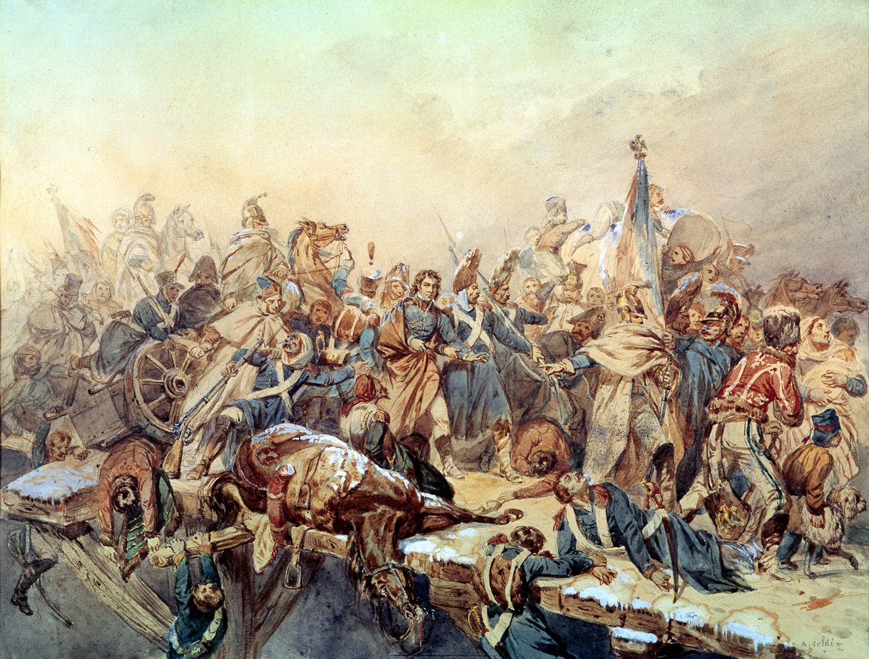 Dominique Larrey steekt de Bérézina over, november 1812 door Alexandre Solde