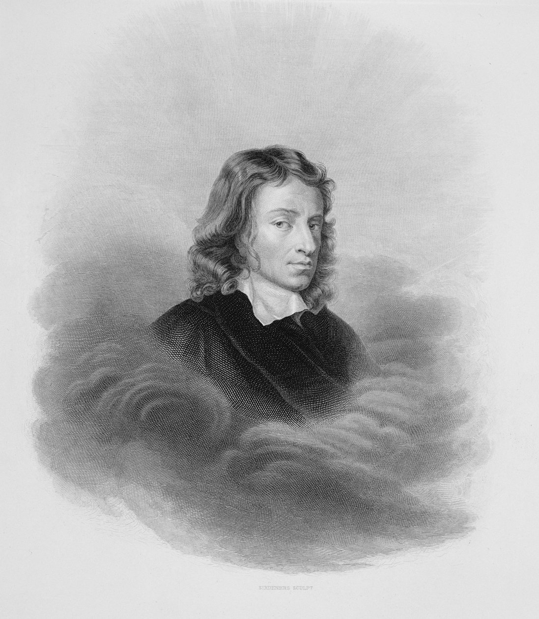 Portret van John Milton (1608-74) gegraveerd door de kunstenaar door Alexandre Vincent Sixdeniers