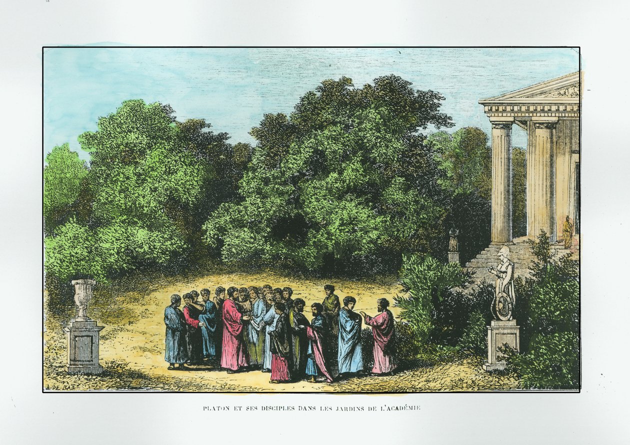 Plato (c.427-c.348 v.Chr.) en zijn Discipelen in de Tuin van de Academie, uit 