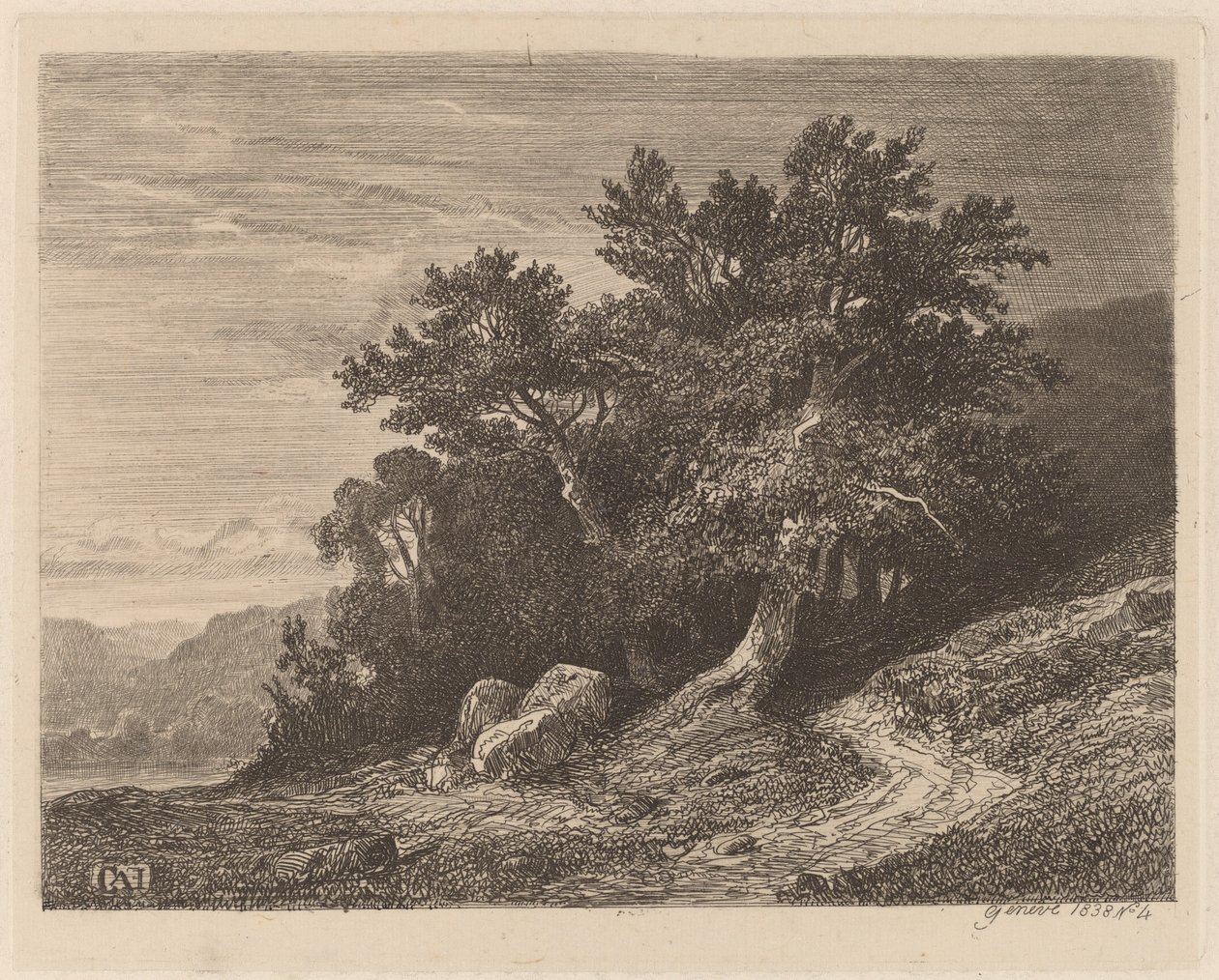 Oude Bomen op een Heuvel door Alexandre Calame