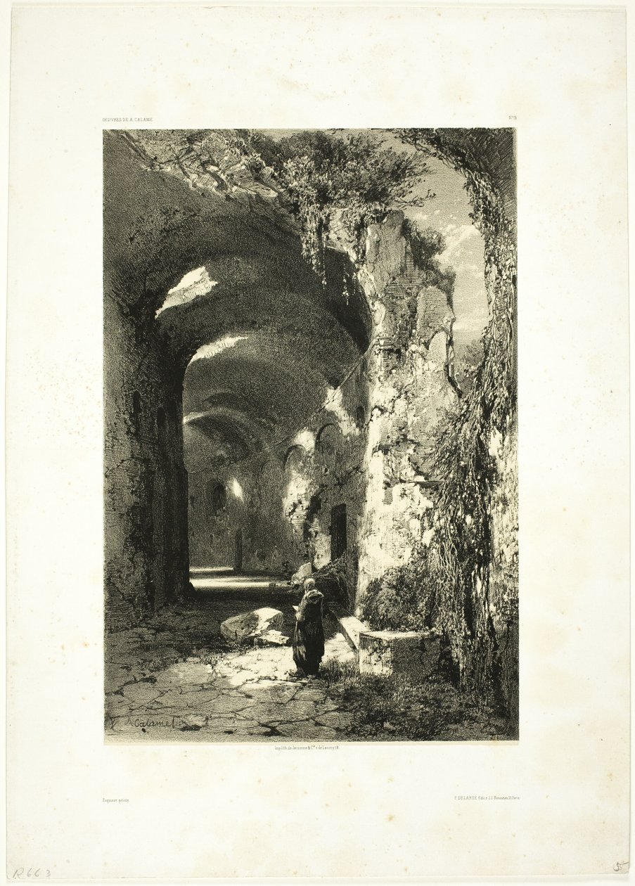 Ruin van een Amfitheater in Pouzzoles (Koninkrijk Napels), plaat 9 uit Oeuvres de A. Calame door Alexandre Calame