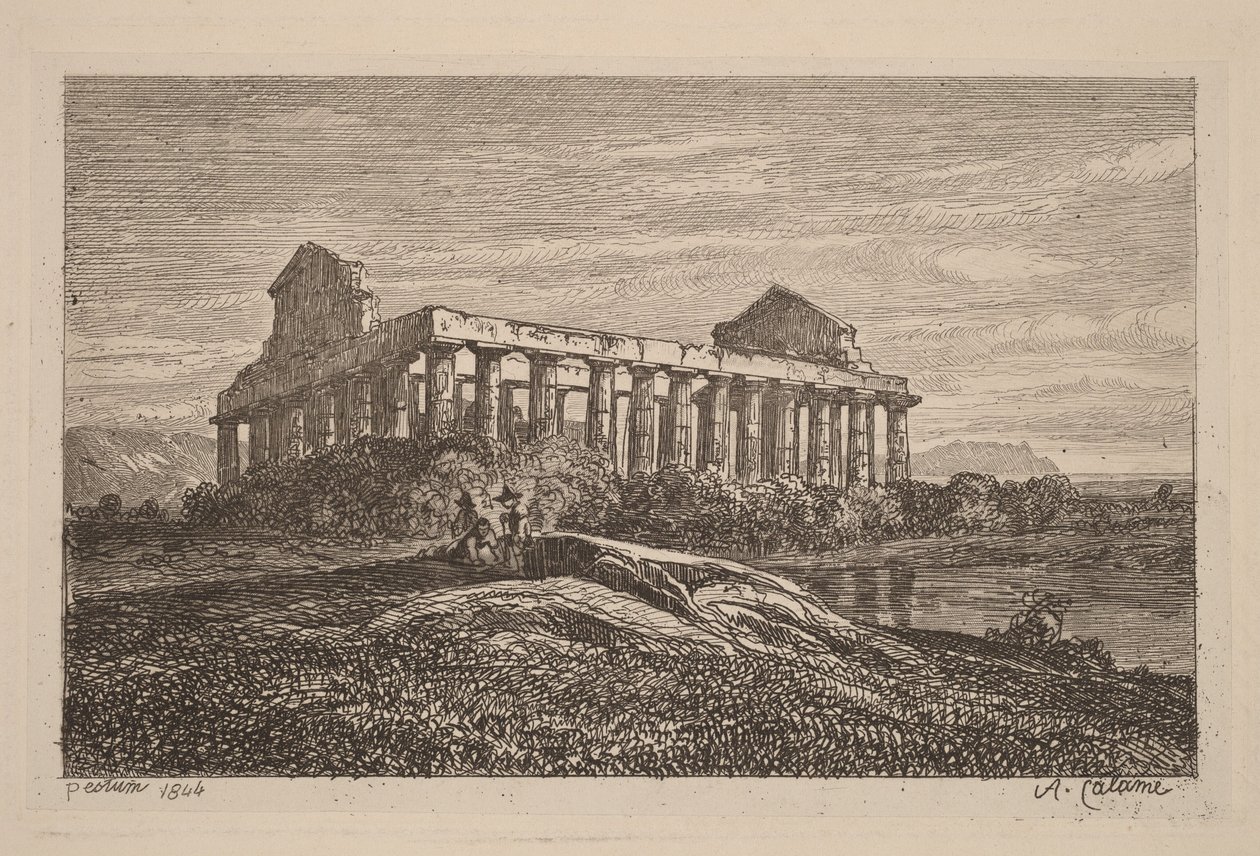 Ruïnes in Paestum door Alexandre Calame