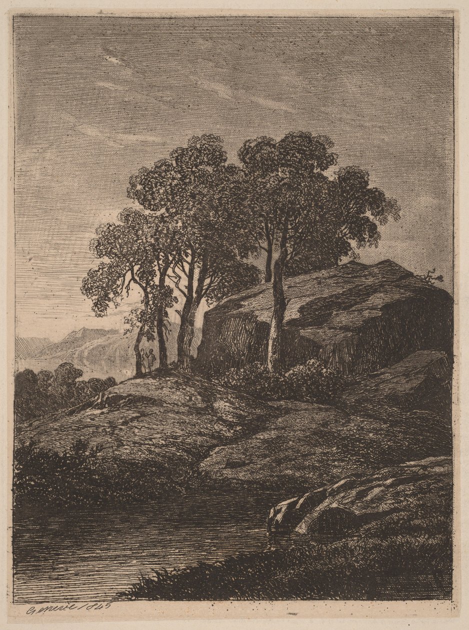 Bomen bij een rots door Alexandre Calame