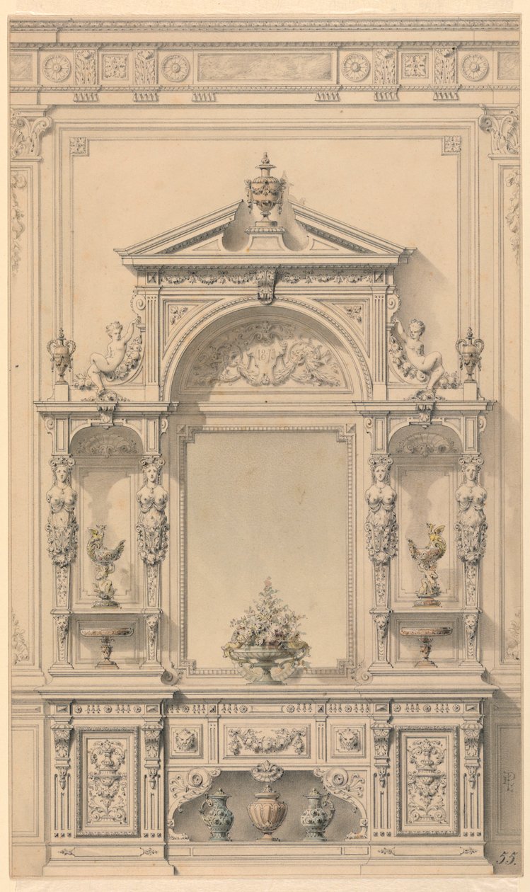 Ontwerp voor vestibulemeubel door Alexandre Eugène Prignot