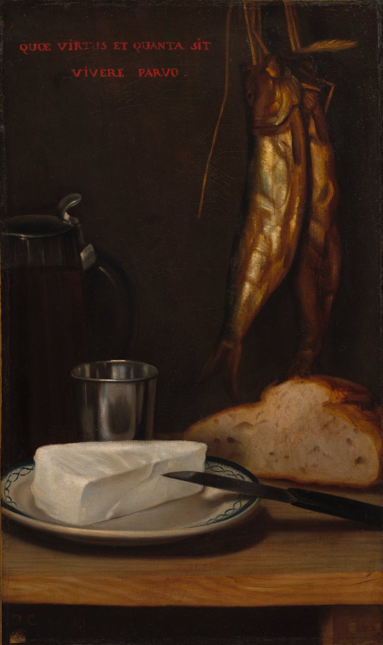 Stilleven met Haring, Brood en Kaas door Alexandre Gabriel Decamps