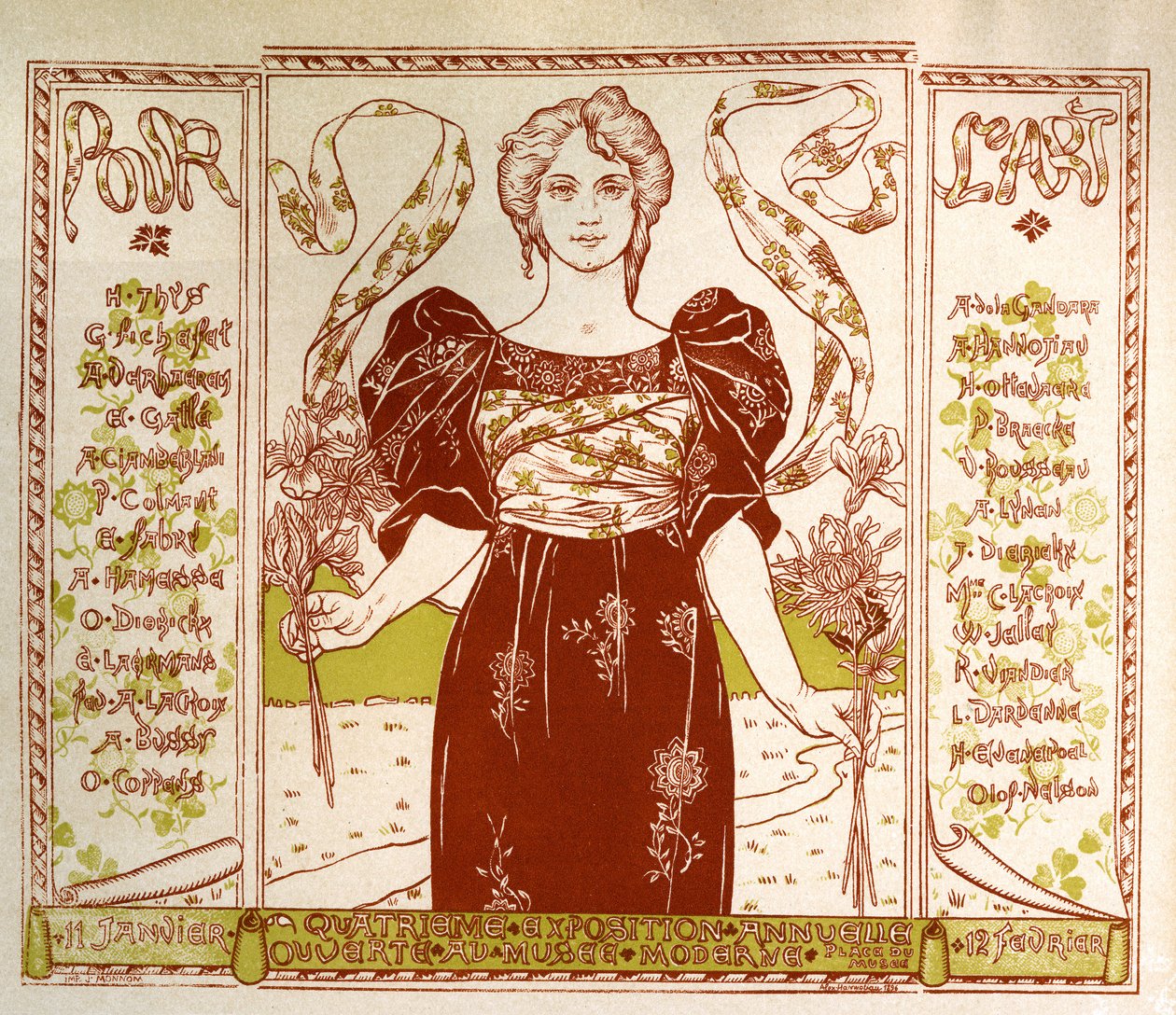 Art nouveau tentoonstelling in Brussel, ca. 1895-1897 (poster) door Alexandre Hannotiau