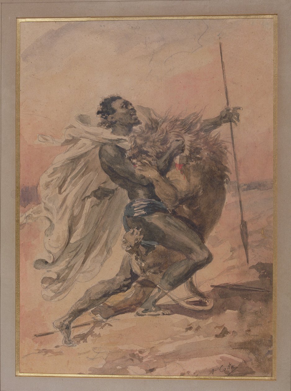 Strijd tussen een Krijger en een Leeuw door Alexandre Marie Colin