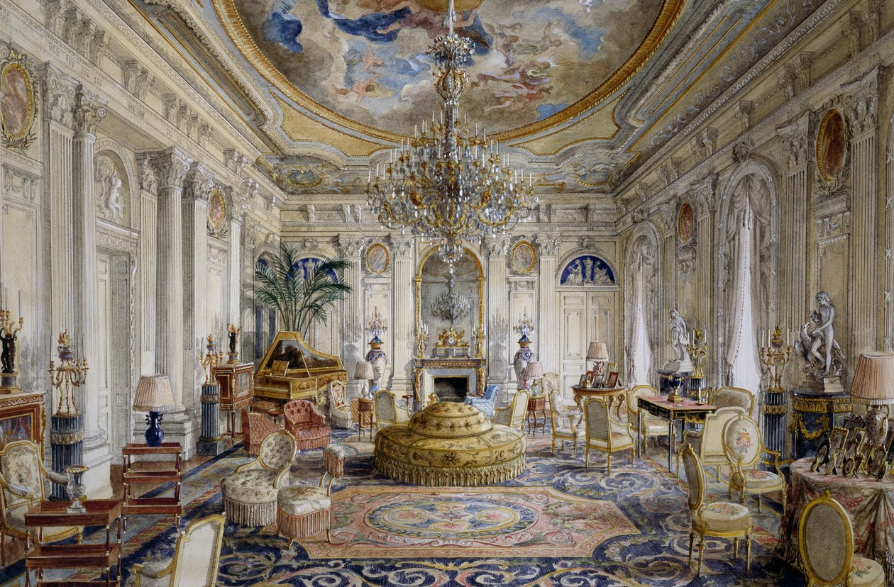 Grote hal of witte hal in Lodewijk XVI-stijl, Chateau de Ferrieres door Alexandre Serebriakoff