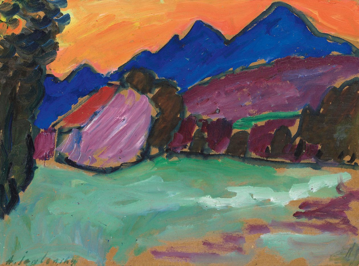 Rode Avond - Blauwe Bergen, ca. 1910 door Alexei Javlensky von