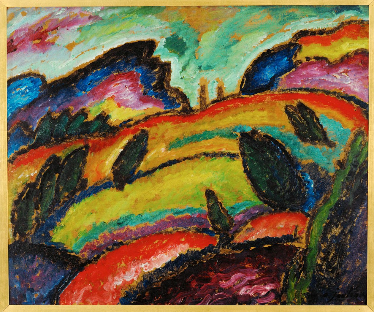 Huegel - Heuvel (olieverf op karton) door Alexej von Jawlensky