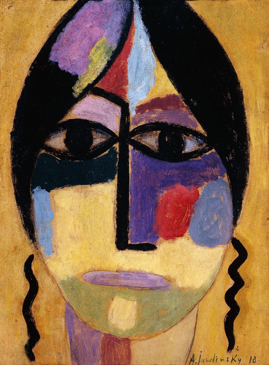 Mystiek hoofd: Ravenvleugels IV door Alexej von Jawlensky