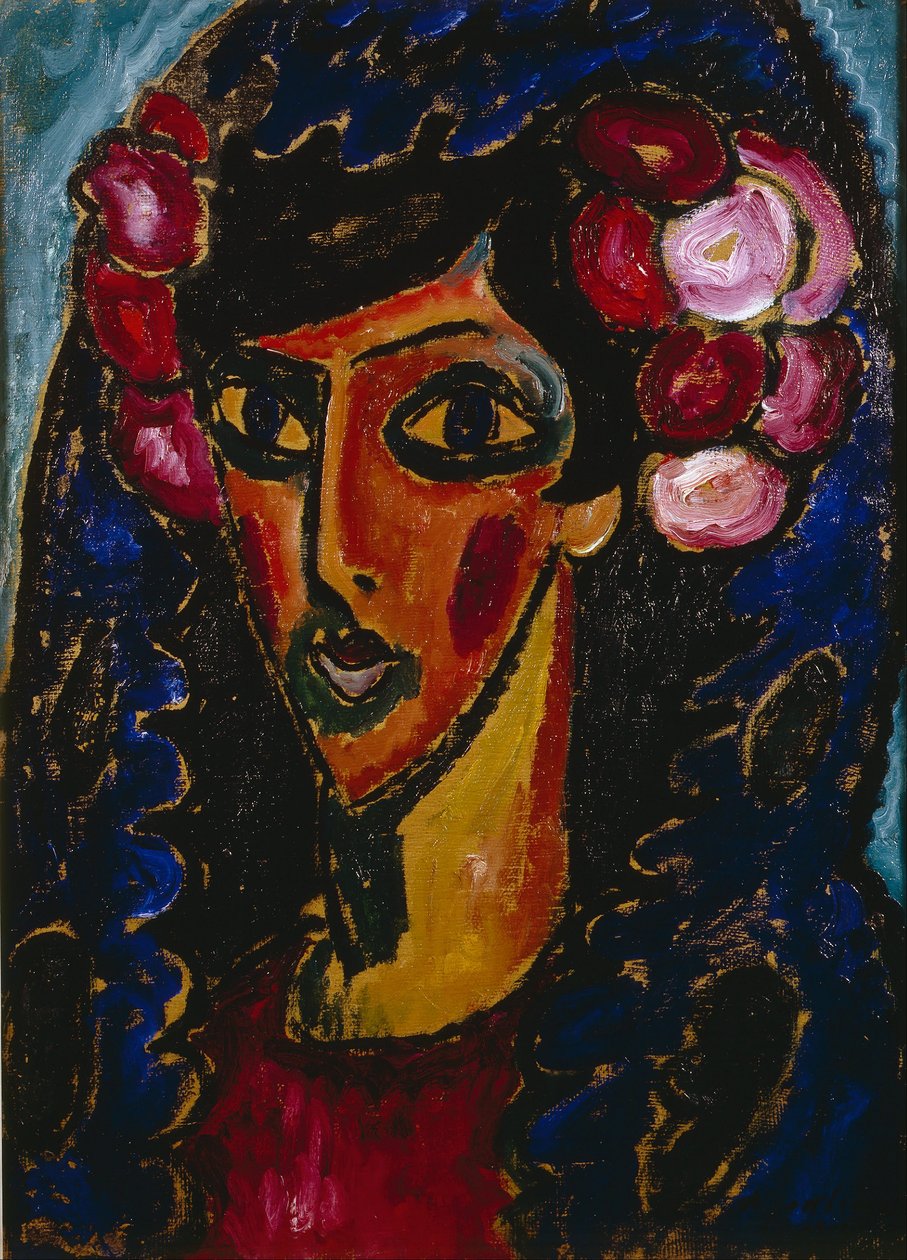 De blauwe mantilla door Alexej von Jawlensky