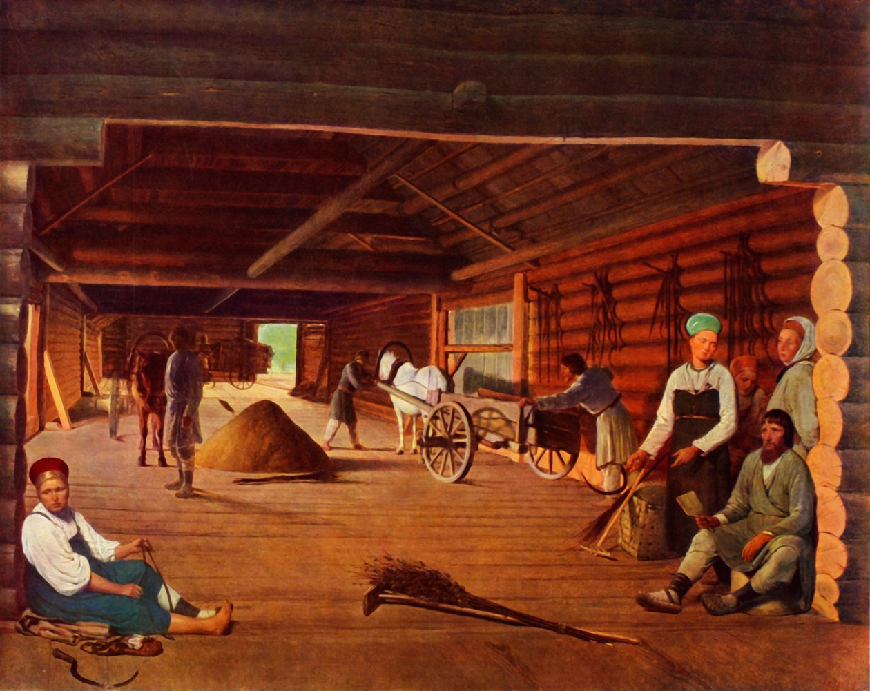 Het dorsen van het graan, ca. 1821, 1965 door Alexey Venetsianov