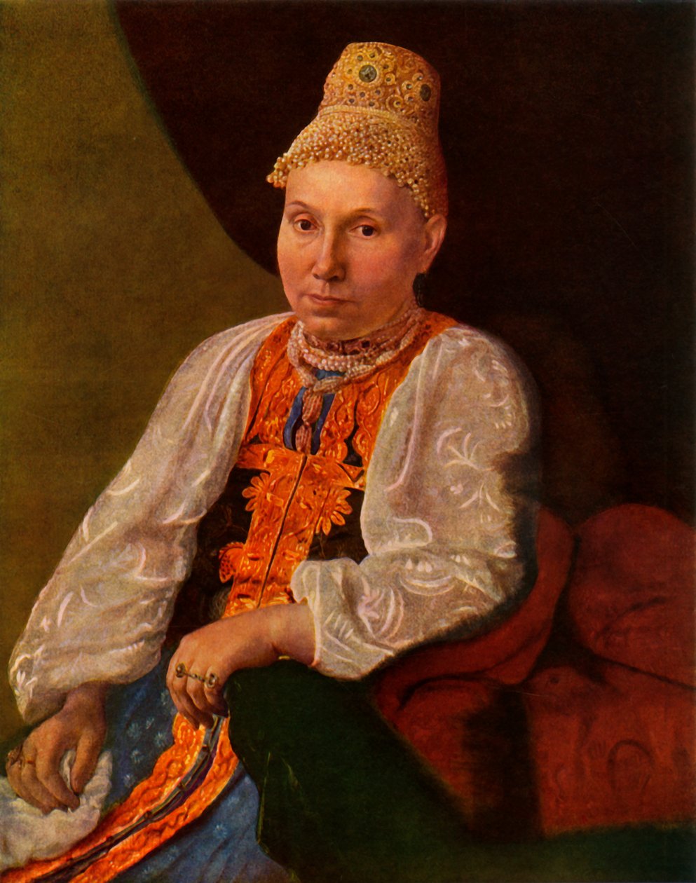 Portret van de vrouw van Obraztsov, de koopman uit Rshev, 1830s door Alexey Venetsianov