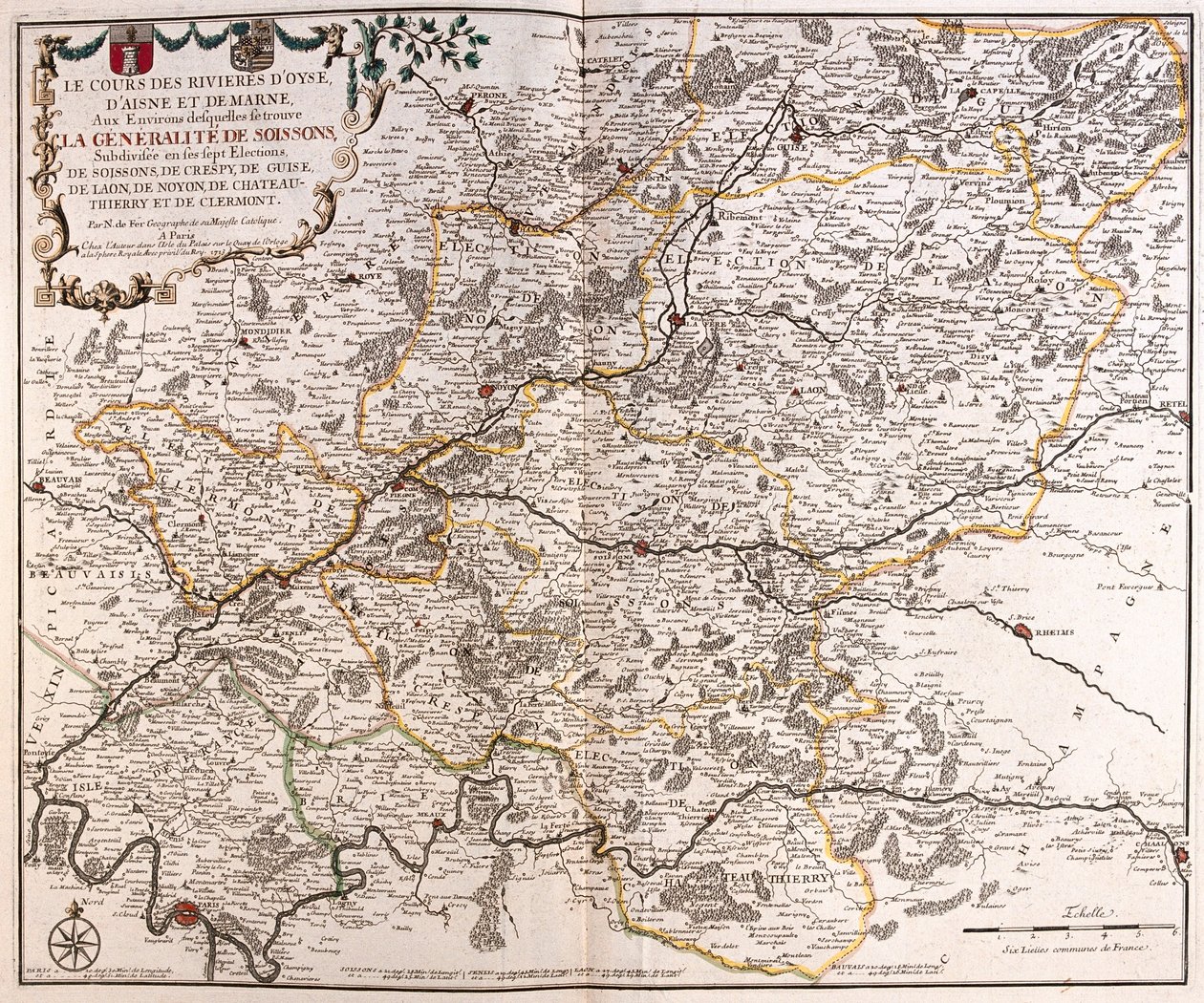 De rivier van de Oise, Aisne en Marne, Frankrijk - door A door Alexis Hubert Jaillot