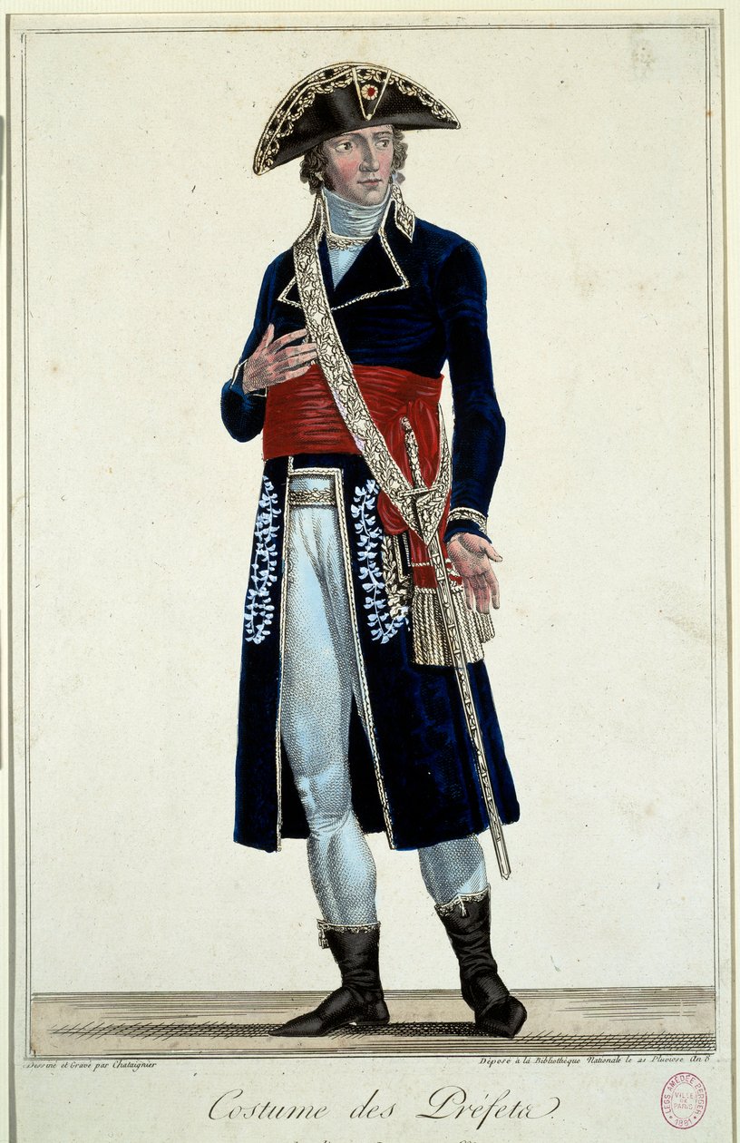 Een prefect in een blauw pak. Gravure door Alexis Chataignier (1772-1817) door Alexis Chataigner