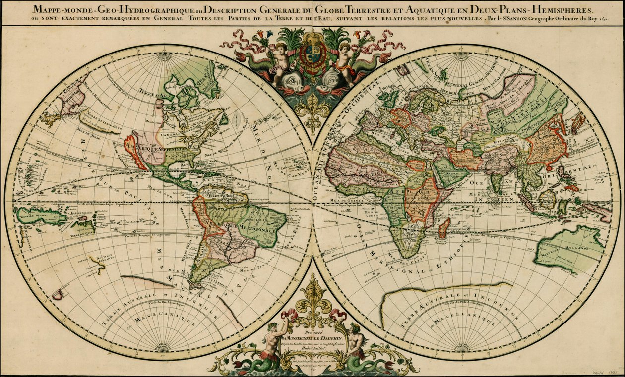 1691 wereldkaart door Alexis-Hubert Jaillot door Alexis Hubert Jaillot