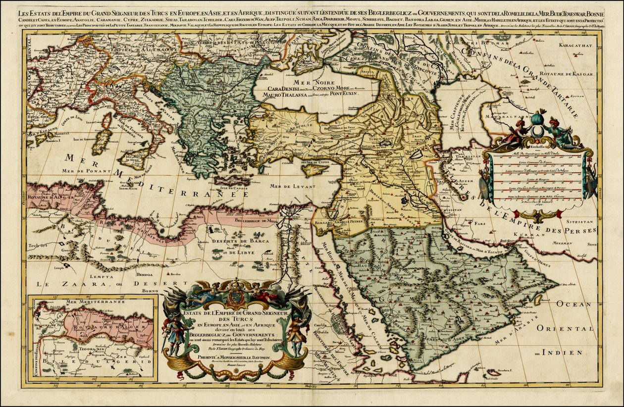 1692 kaart van het Turkse Rijk in Europa, Azië en Afrika door Hubert Jaillot door Alexis Hubert Jaillot
