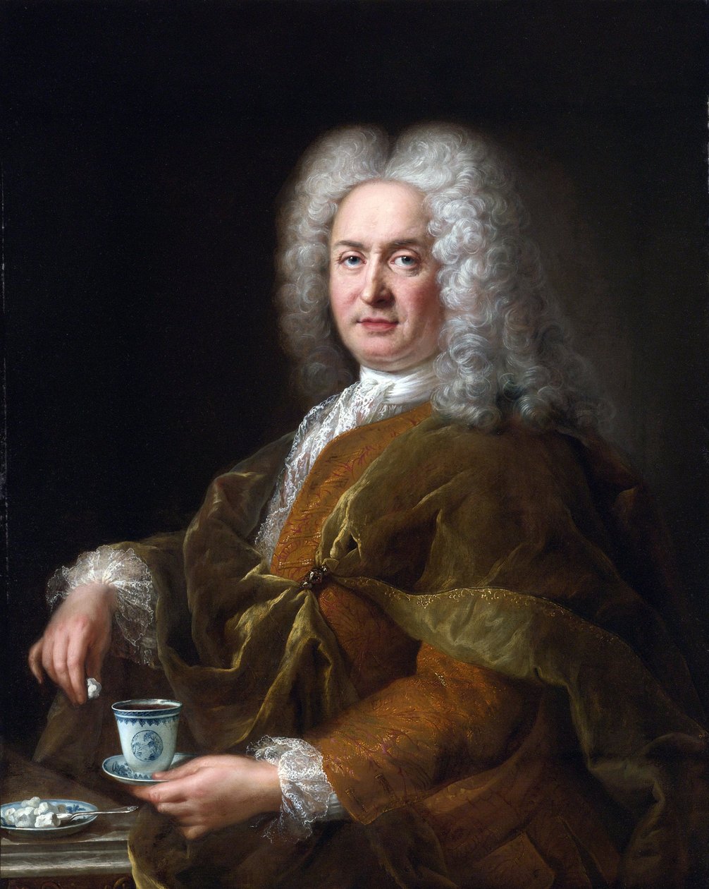 Portret van een heer met een kopje chocolade door Alexis-Simon Belle