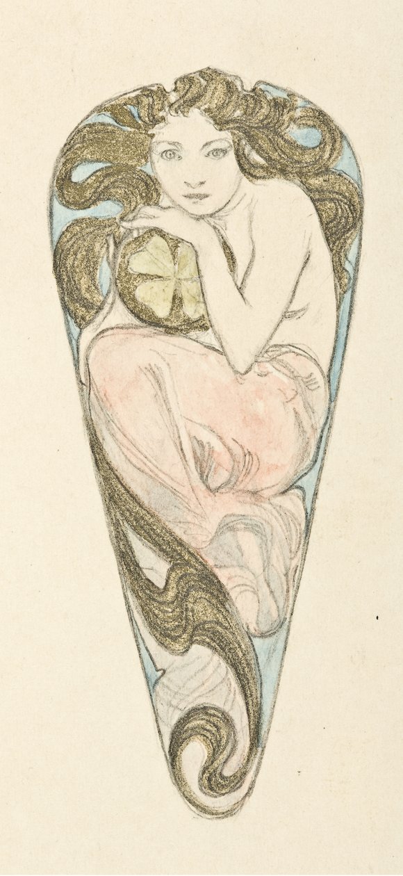 Ontwerp voor miniatuur voor hanger van een grote broche, ca. 1900 door Alfons Marie Mucha
