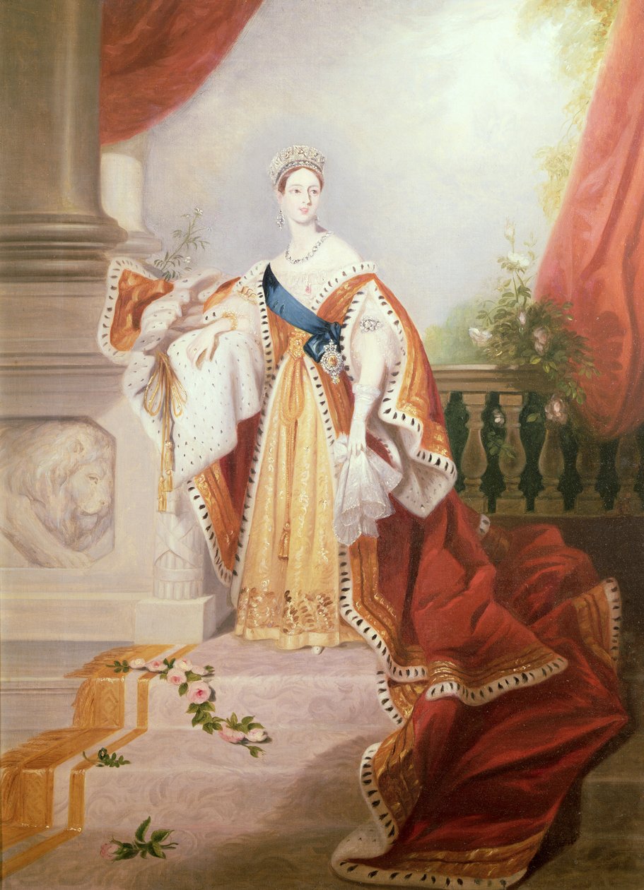 Portret van Koningin Victoria in Kroningsgewaden door Alfred Edward Chalon
