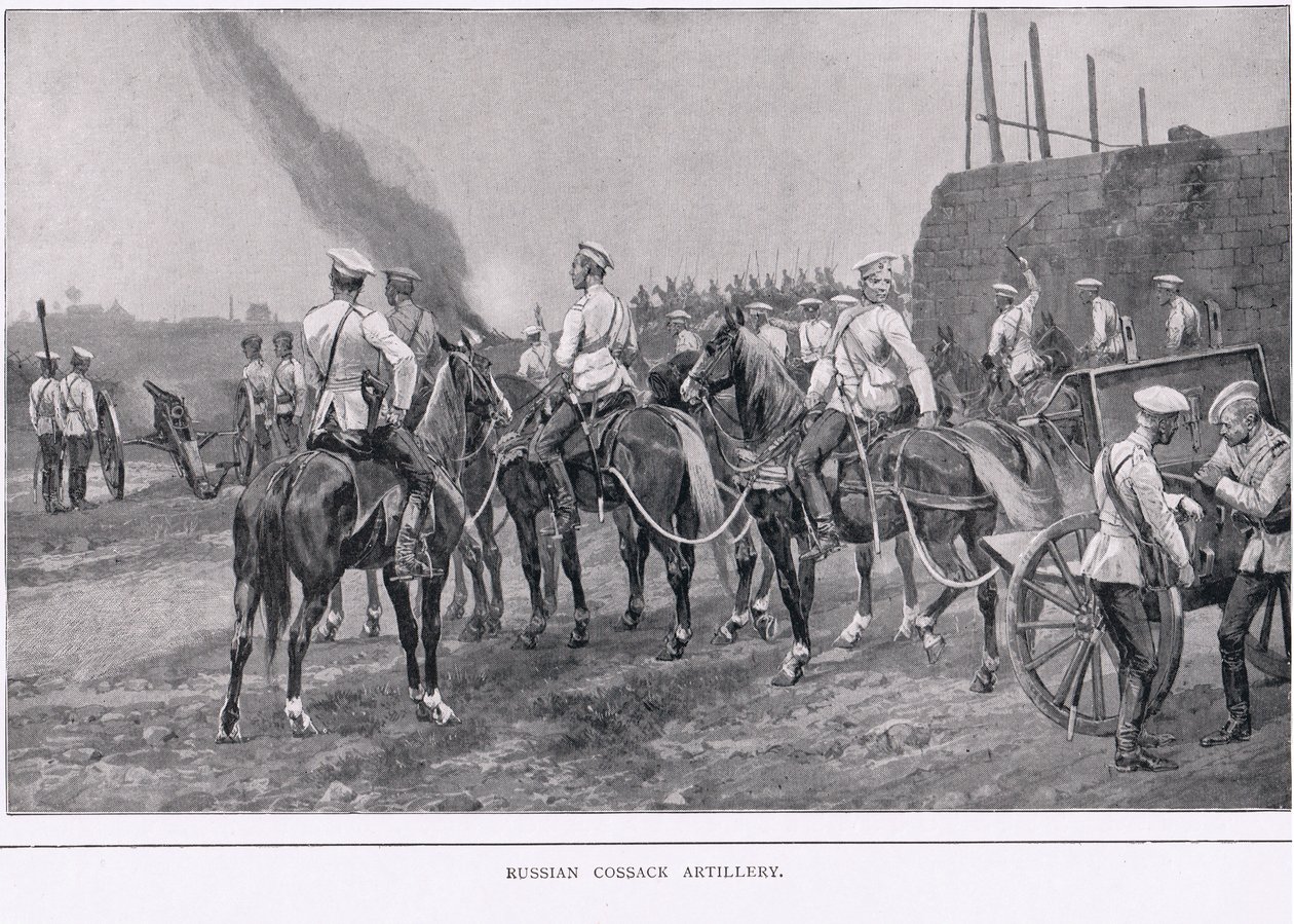 Russische Kozakkenartillerie tijdens de Russisch-Japanse Oorlog door Alfred Pearse