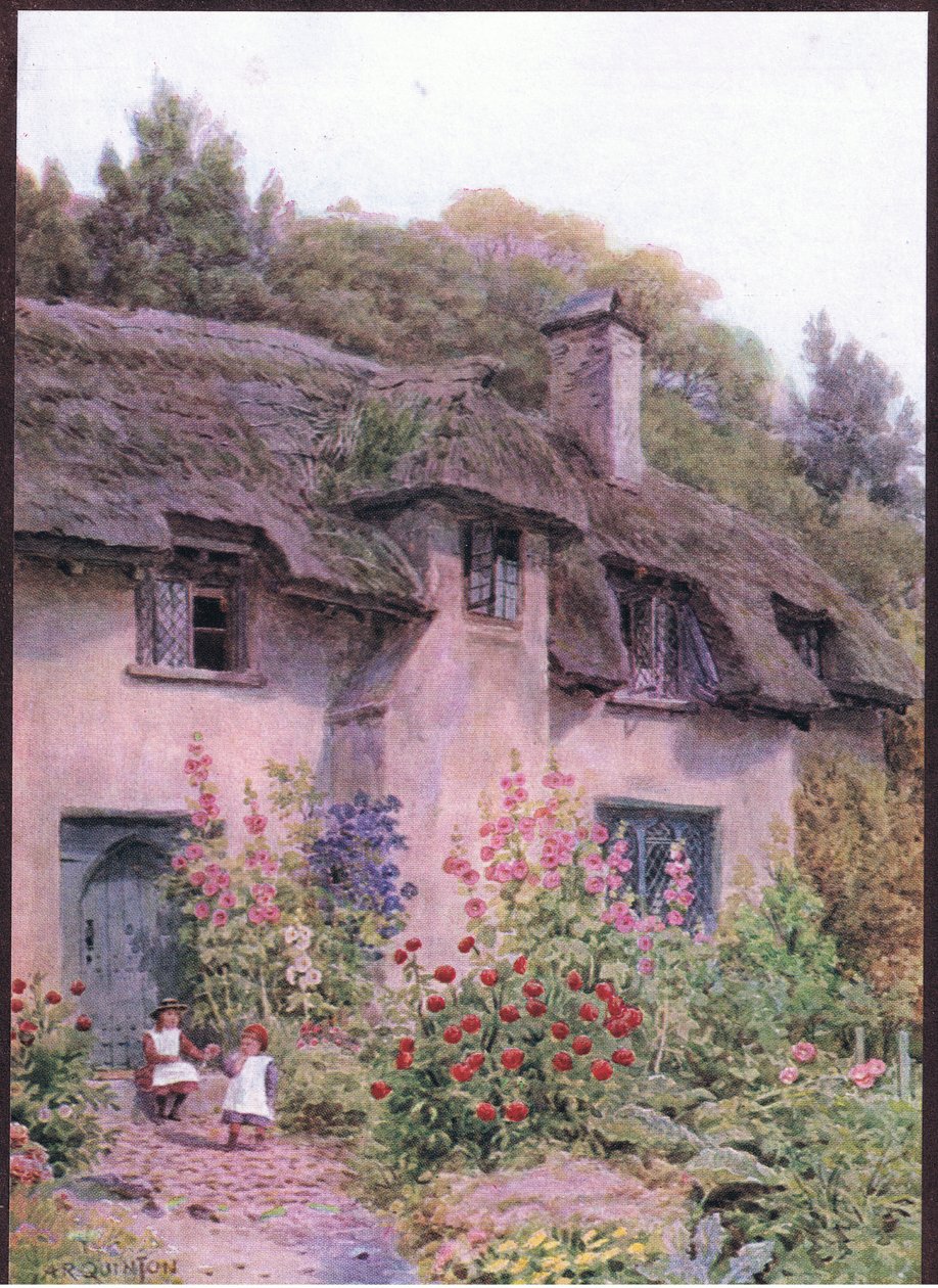 Cottage tuin, Selworthy, Somerset, uit The Cottages and the Village Life of Rural England gepubliceerd door Dent & Sons Limited, 1912 door Alfred Robert Quinton