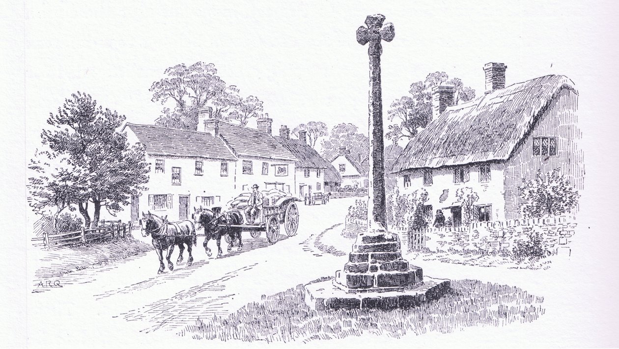 Crowcombe Cross, Somerset, uit The Cottages and the Village Life of Rural England gepubliceerd door Dent & Sons Limited, 1912 door Alfred Robert Quinton