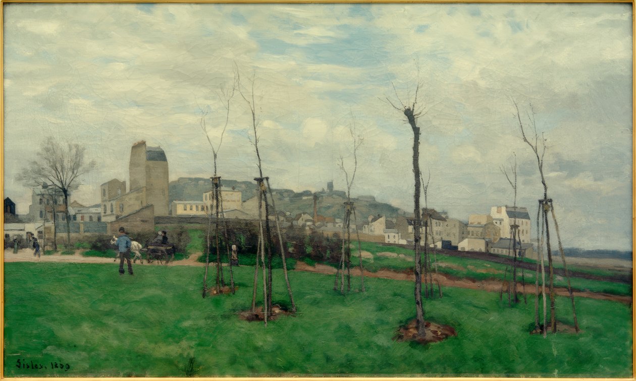 Uitzicht op Montmartre vanaf de Cité des Fleurs in Batignolles door Alfred Sisley