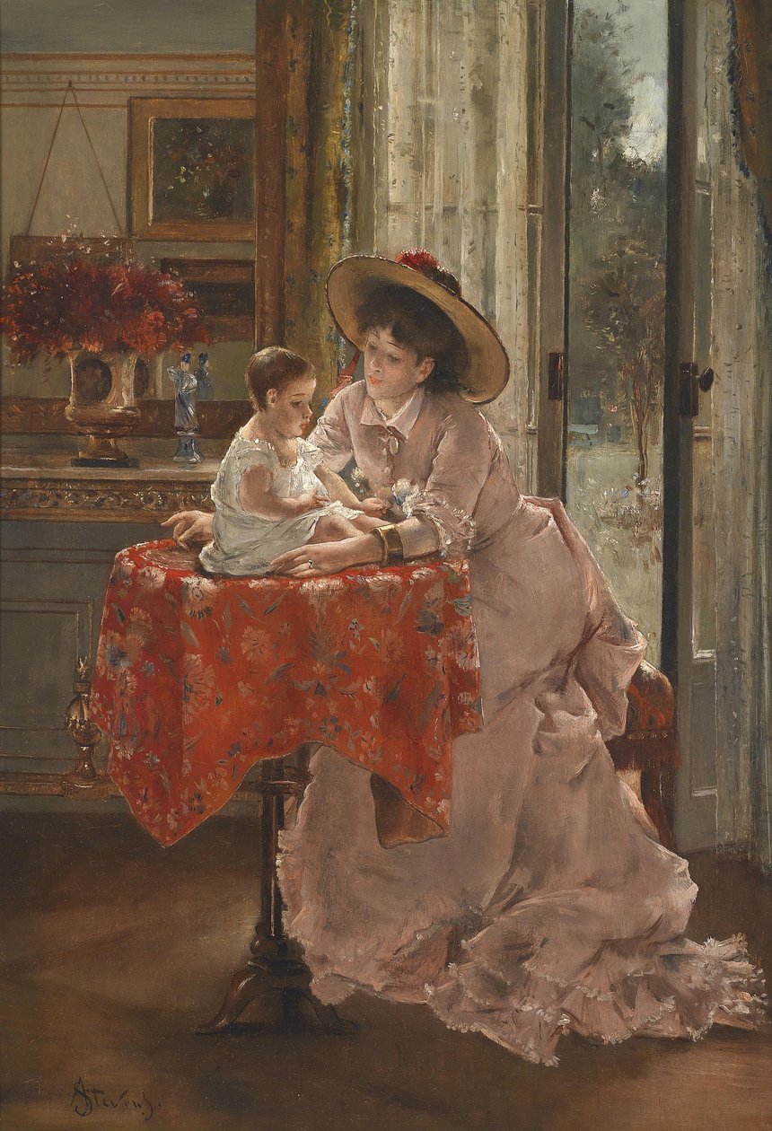 De gelukkige moeder door Alfred Emile Stevens