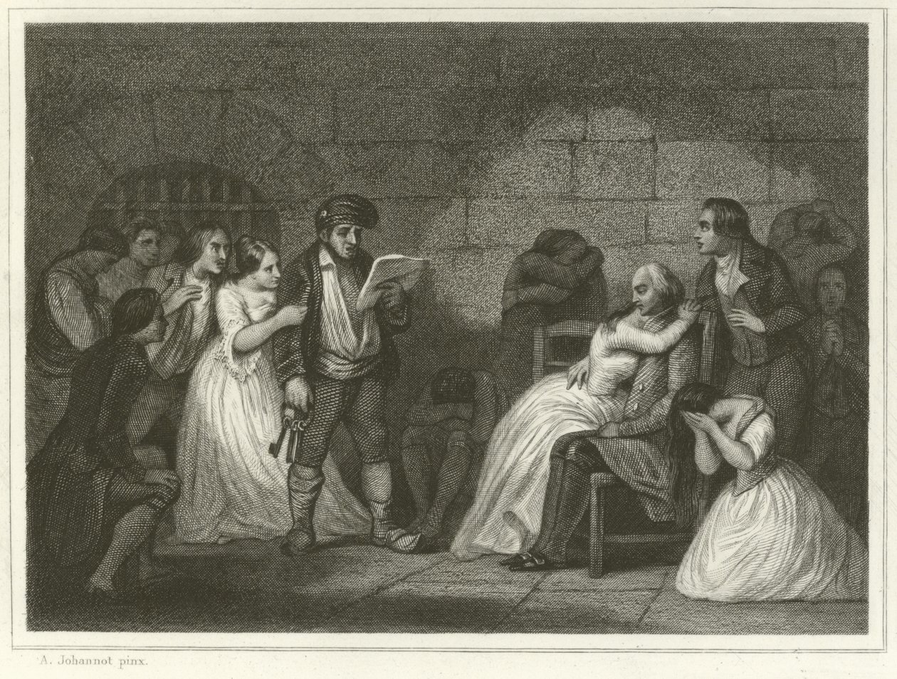 Roep van de veroordeelden (gravure) door Alfred (after) Johannot
