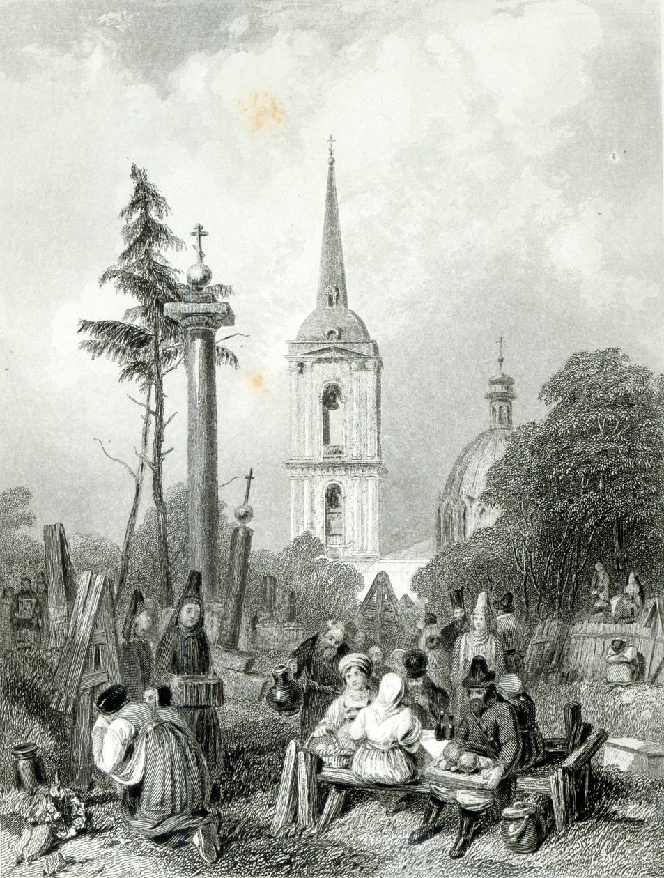 Begraafplaats van de Smolensko Kerk, gegraveerd door E.Smith door Alfred (after) Vickers