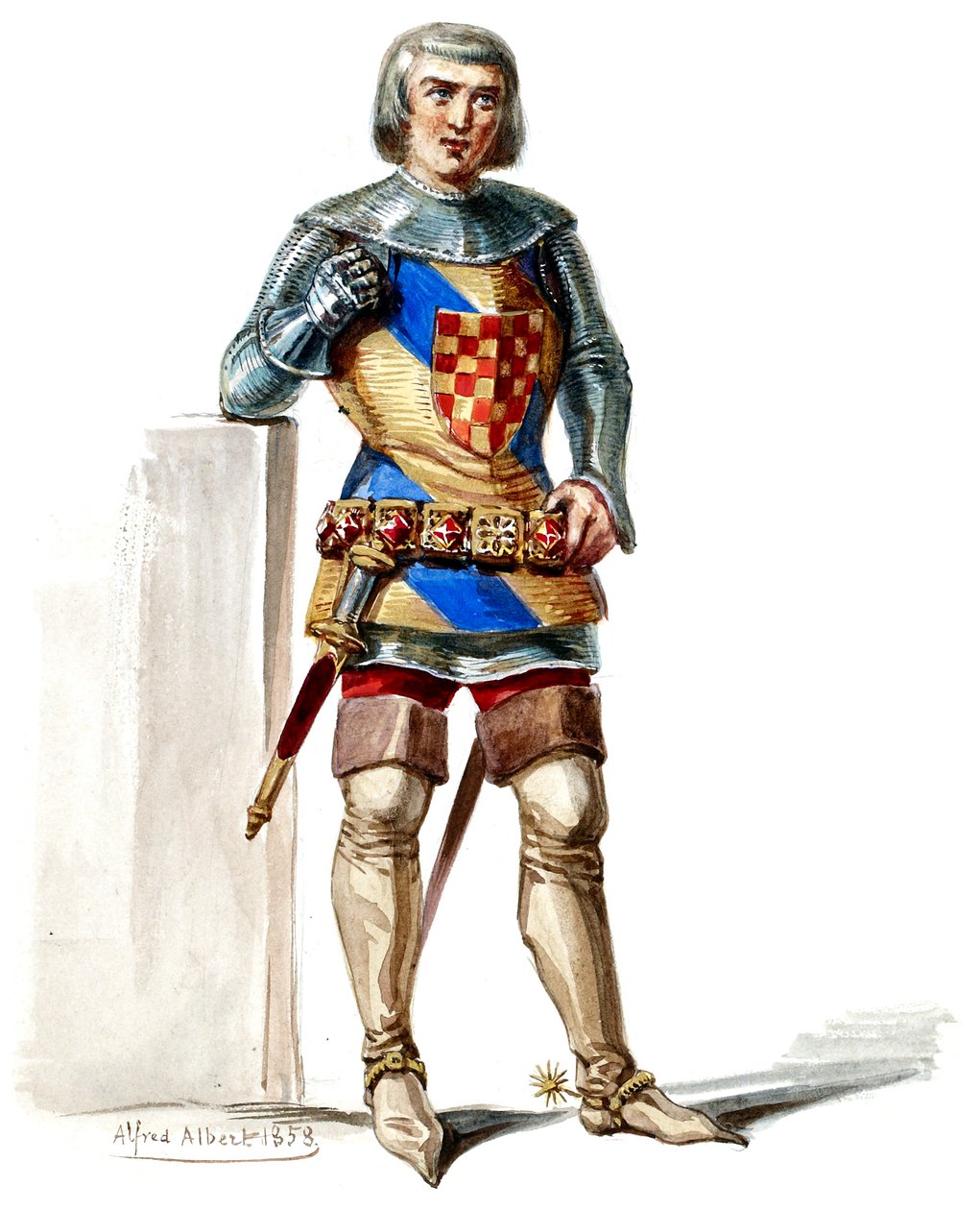 Halévy - La magicienne - kostuummodellen door Alfred Albert - 16. Comte de Poitou, 1e kostuum, M. Belval (geretoucheerd) door Alfred Albert