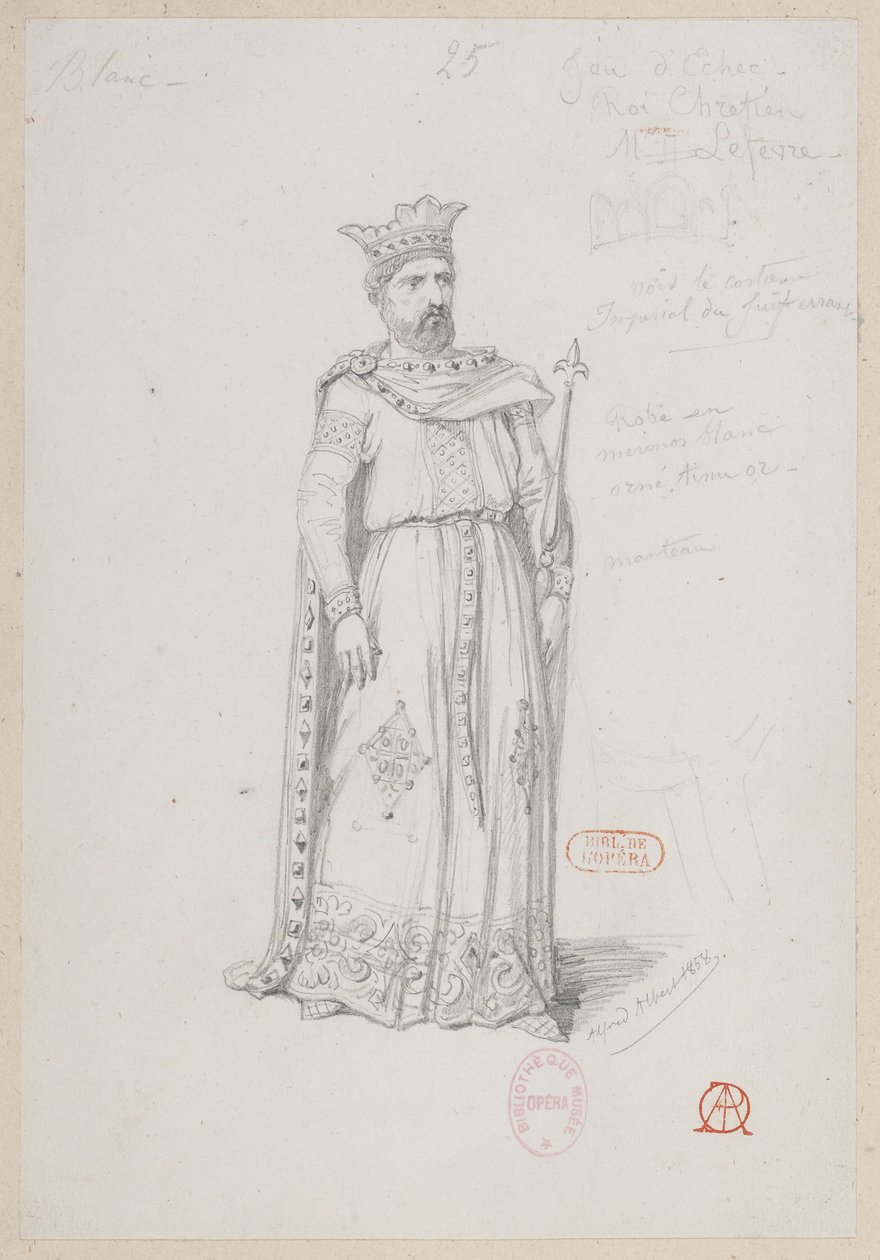 Halévy - La magicienne - kostuummodellen door Alfred Albert - 25. Schaakspel, Christian koning, M. Lefèvre Schaakspel, Christian koning, M. Lefèvre door Alfred Albert