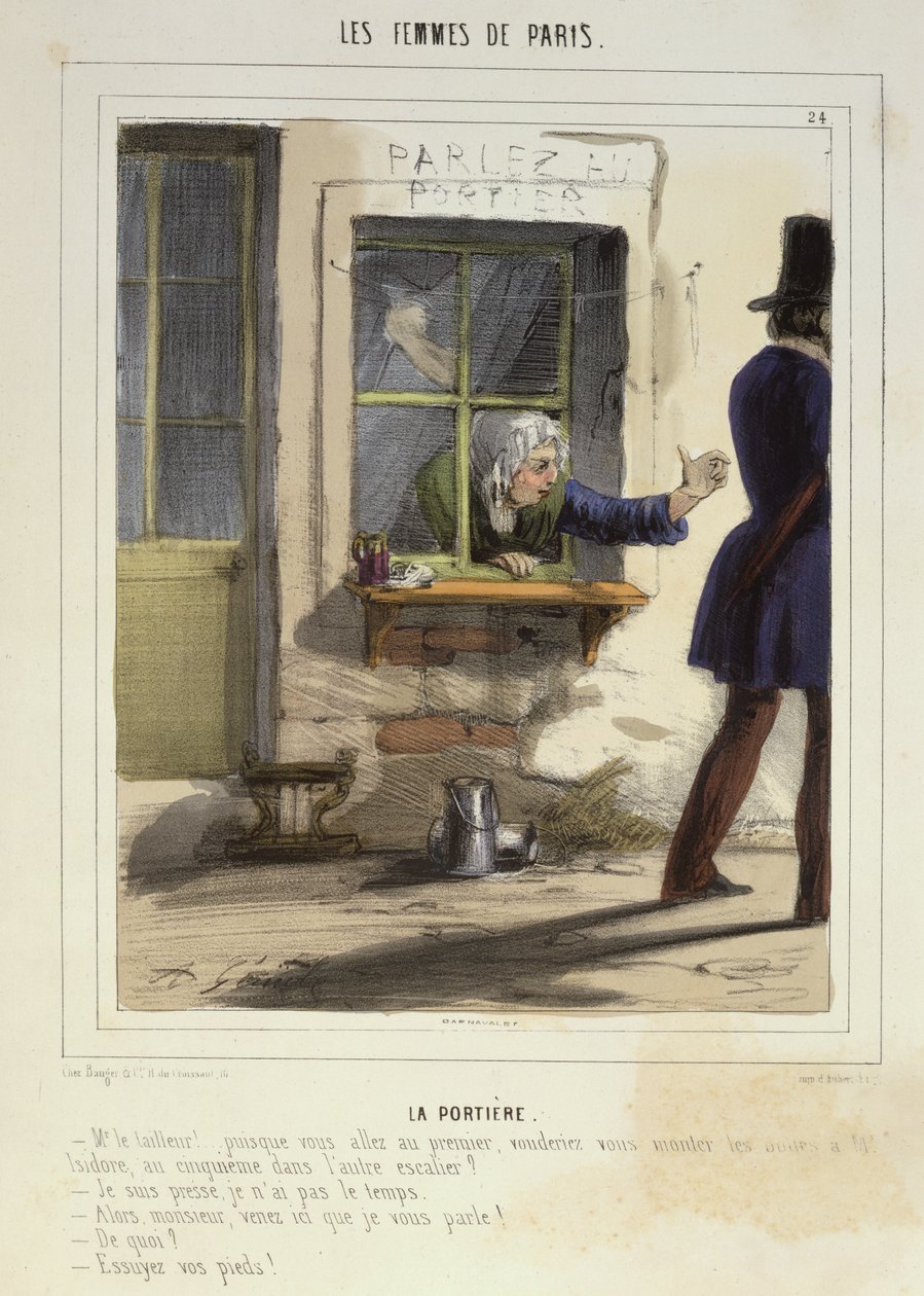 De Concierge, uit Les Femmes de Paris, 1841-42 door Alfred Andre Geniole