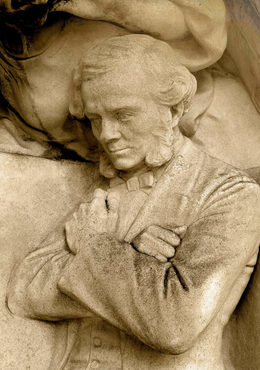 Detail van een beeldhouwwerk van componist César Franck, Square S. Rousseau, Parijs door Alfred Charles Lenoir