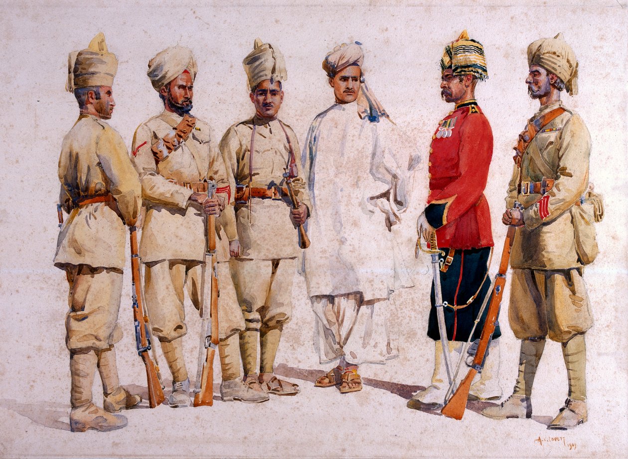 Soldaten van de 19e Punjabis Afridi van Tirah, illustratie voor 