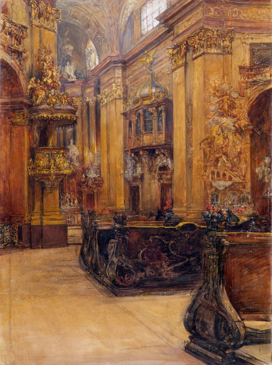 Het interieur van de Peterskerk in Wenen door Alfred Edler von Pflügl