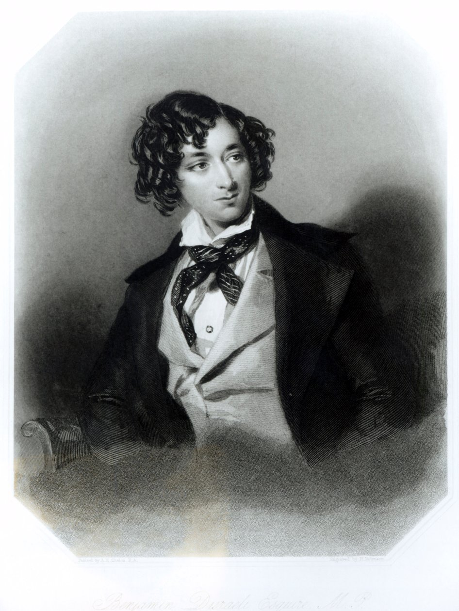 Portret van Benjamin Disraeli Esquire (1804-81) M.P., gegraveerd door H. Robinson, c.1840 door Alfred Edward Chalon