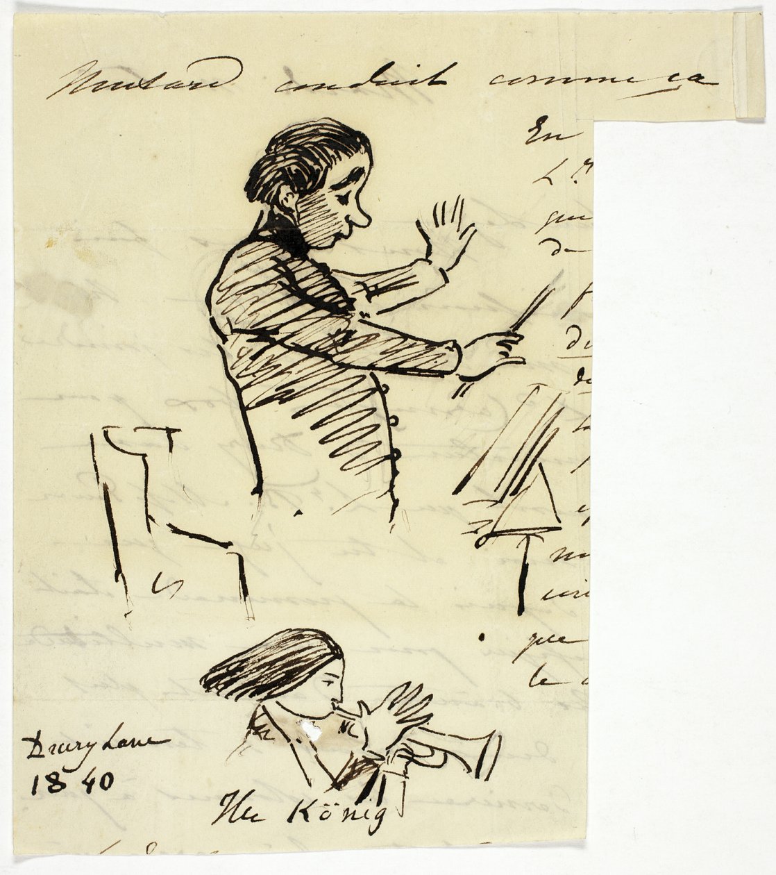 Schetsen van dirigent en trompettist door Alfred Edward Chalon