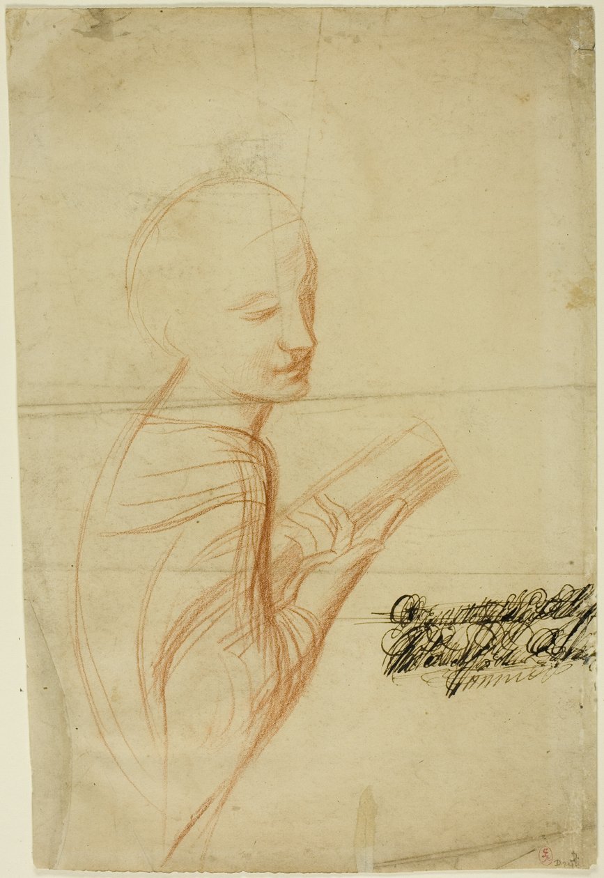 Vrouw met boek (recto); Schetsen van mannelijke figuur (verso) door Alfred George Stevens
