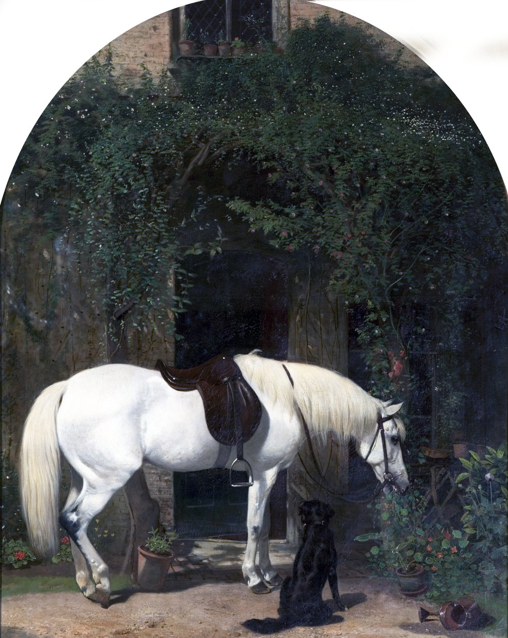 Witte paard en retriever door Alfred Hichens Corbould